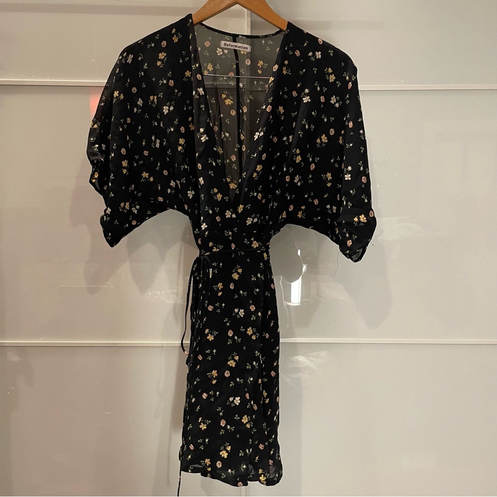 Reformation Black Floral Mini Dress